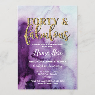 Forty & Fabulous Birthday Party Purple 40th Invite