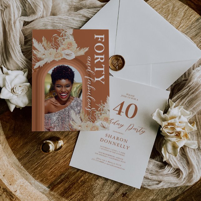 Forty & Fabulous Burnt Orange Boho Birthday Invitation (Creator Uploaded)