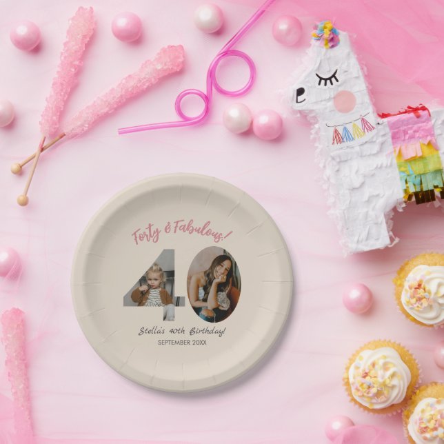 Forty & Fabulous Custom Photo 40th Birthday  Paper Plate (Party)