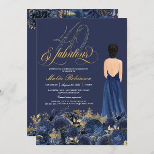 Forty & Fabulous Elegant Sapphire Formal Birthday Invitation