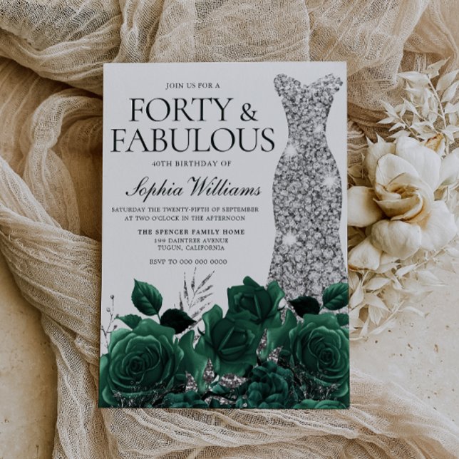 Forty & Fabulous! Emerald Green 40th Birthday Invitation (Creator Uploaded)