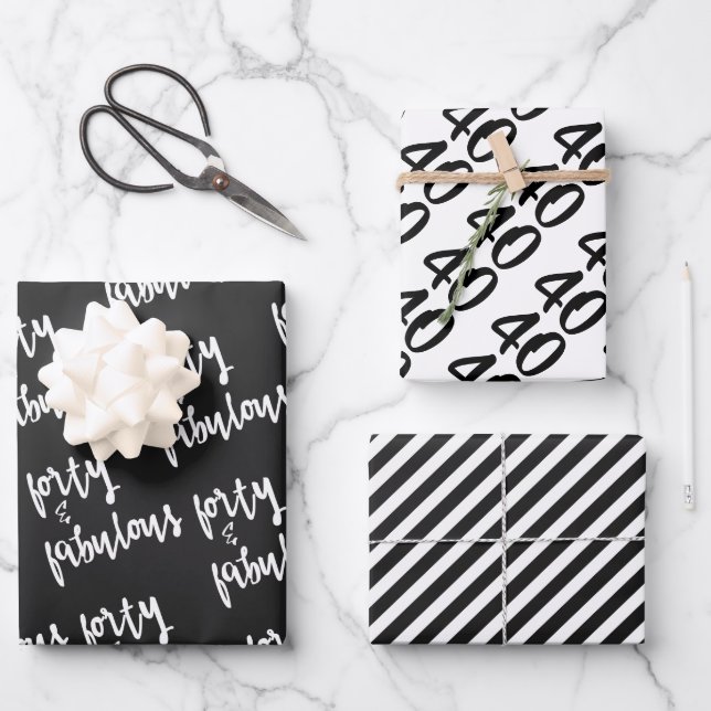Forty & Fabulous - Fun 40th Birthday Wrapping Paper Sheet (Front)