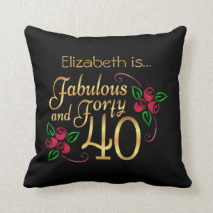 Forty Fabulous Gold Black Red Roses Birthday  Cushion