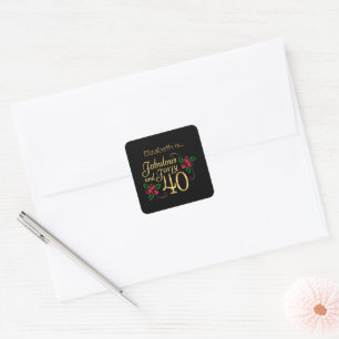 Forty Fabulous Gold Black Red Roses Birthday  Square Sticker