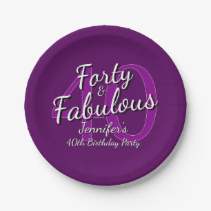 Forty & Fabulous Pink Purple 40th Birthday 7" Paper Plate