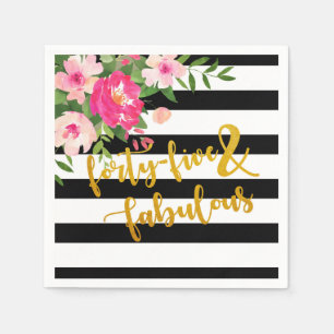 Forty Five & Fabulous Napkin - Black/White Stripes