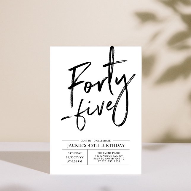 Forty Five | Modern 45th Birthday Party Invitation (Creator Uploaded)