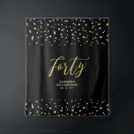 Forty | Gold & Black 40th Birthday Party Backdrop Tapestry<br><div class="desc">This modern tapestry is perfect for a chic black and gold colour theme 40th birthday party. Your guests will enjoy taking a photo with this sophisticated party backdrop and remember your special day. The design features golden typography " Forty " and a hexagon confetti background. You can personalise the name,...</div>