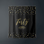 Forty | Gold & Black 40th Birthday Party Backdrop Tapestry<br><div class="desc">This modern tapestry is perfect for a chic black and gold colour theme 40th birthday party. Your guests will enjoy taking a photo with this sophisticated party backdrop and remember your special day. The design features golden typography " Forty " and a hexagon confetti background. You can personalise the name,...</div>