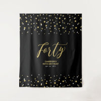 Forty | Gold & Black 40th Birthday Party Backdrop