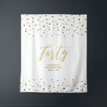 Forty | Gold & Black 40th Birthday Party Backdrop Tapestry<br><div class="desc">This modern tapestry is perfect for a chic black and gold colour theme birthday party. Your guest will enjoy taking a photo with this sophisticated party backdrop and remember your special day. The design features golden typography " Forty " and a hexagon confetti background. You can personalise the name, event,...</div>