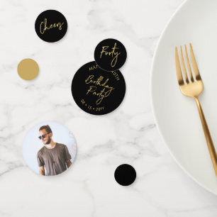 Forty   Gold & Black Modern 40th Birthday Party Confetti