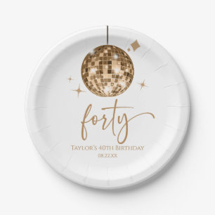 Forty Gold Disco Ball 40th Birthday Party Paper Plate