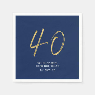 Forty   Gold & Navy Blue Lettering 40th Birthday Napkin
