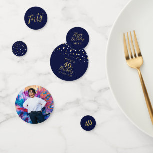 Forty   Gold & Navy Confetti 40th Birthday Party