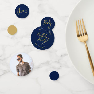 Forty Gold & Navy Modern 40th Birthday Party Confetti