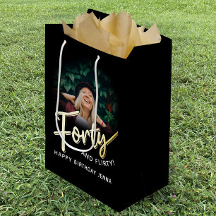 Forty gold script and custom photo 40th birthday medium gift bag
