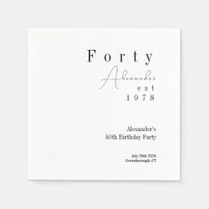 Forty Minimal 40th Birthday Party Napkin