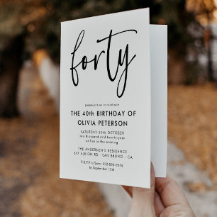 Forty   Modern 40th Black & White Birthday Folded Invitation
