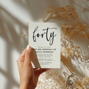 Forty   Modern 40th Black & White Birthday Party Invitation Postcard