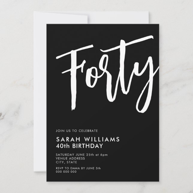 Forty Modern Black and White 40th Birthday Invitation (Front)