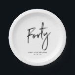 Forty Modern Lettering 40th birthday Paper Plates<br><div class="desc">This custom paper plate will add stylish detail to the modern 40th birthday. This design features simple chic lettering "Forty" with custom text. Matching invitations and party supplies are available in my shop BaraBomDesign.</div>