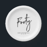 Forty Modern Lettering 40th birthday Paper Plates<br><div class="desc">This custom paper plate will add stylish detail to the modern 40th birthday. This design features simple chic lettering "Forty" with custom text. Matching invitations and party supplies are available in my shop BaraBomDesign.</div>