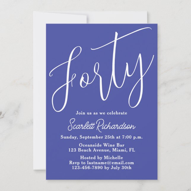 Forty Modern Script Lavender Purple 40th Birthday Invitation (Front)
