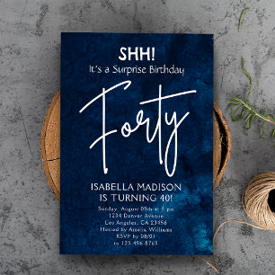 Forty   Navy Blue 40th Birthday Surprise Party Invitation