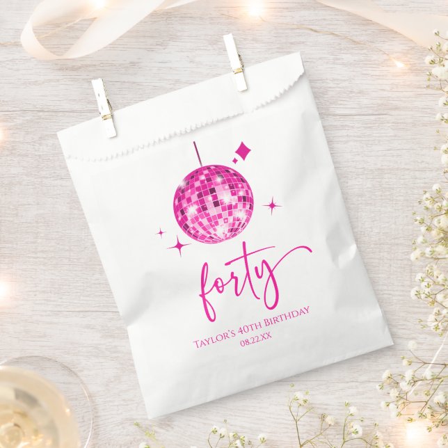 Forty Pink Disco Ball 40th Birthday Party Favour Bag (Clipped)
