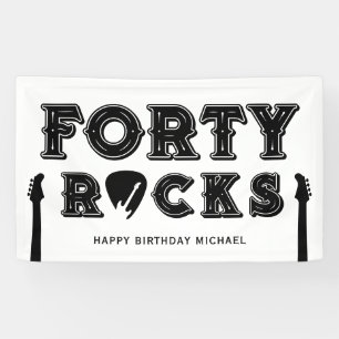 Forty Rocks Guitar Pick 40th Birthday Party Banner