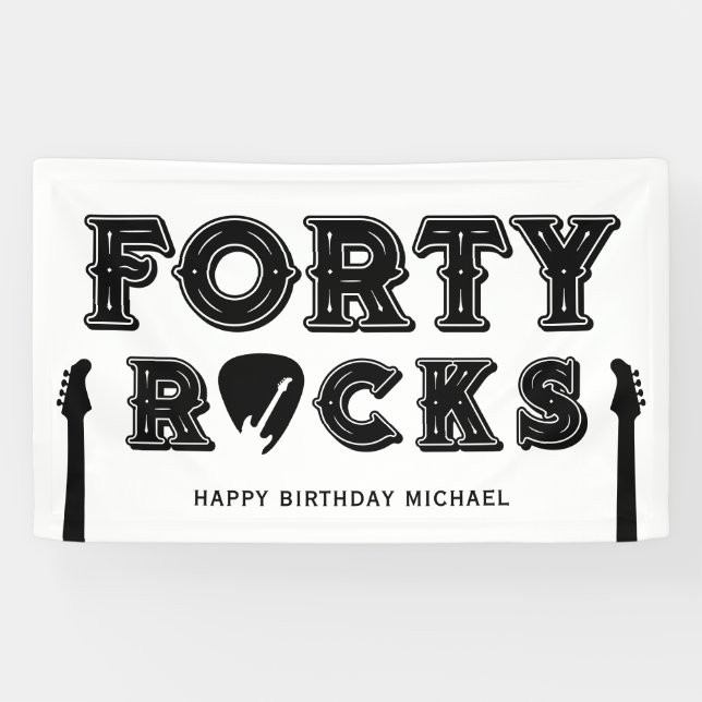 Forty Rocks Guitar Pick 40th Birthday Party Banner (Horizontal)