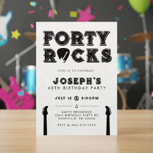 Forty Rocks Guitar Pick 40th Birthday Party Invitation