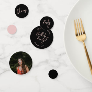 Forty   Rose Gold & Black Modern 40th Birthday Confetti