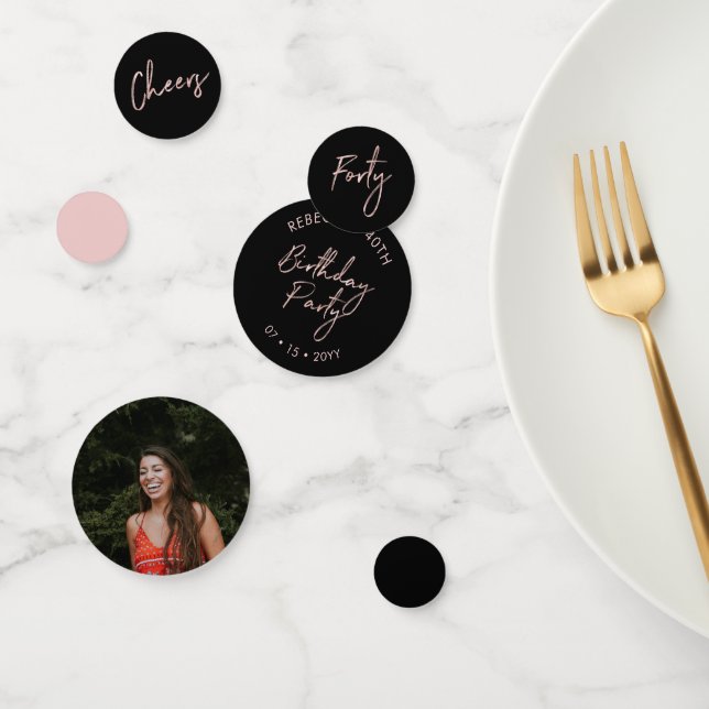 Forty | Rose Gold & Black Modern 40th Birthday Confetti (Group)