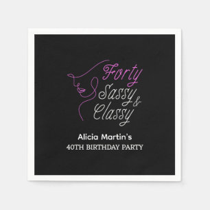 Forty Sassy & Classy Pink Black 40th Birthday Napkin