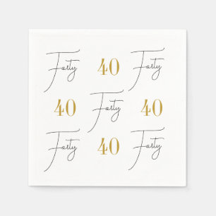 Forty Script Gold Black White 40th Birthday Party Napkin