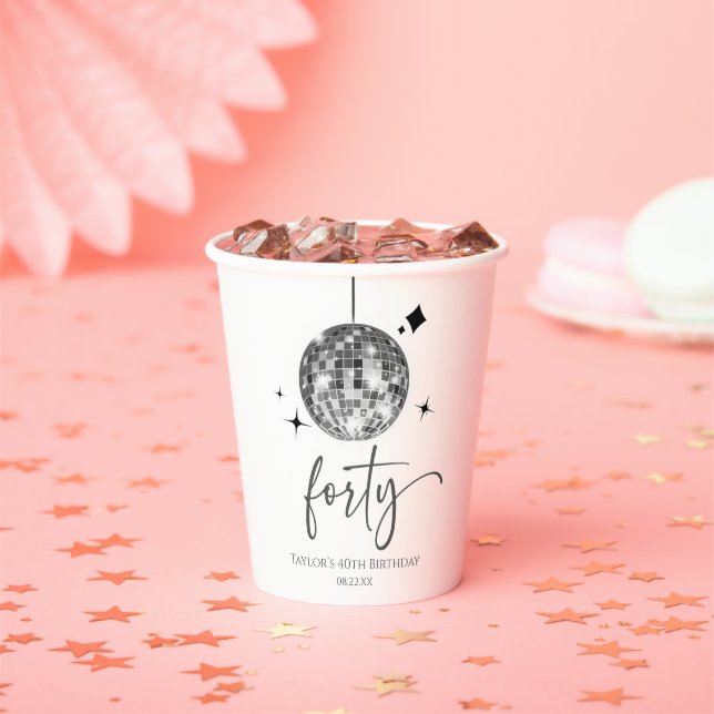 Forty Silver Disco Ball 40th Birthday Party Paper Cups (Insitu)