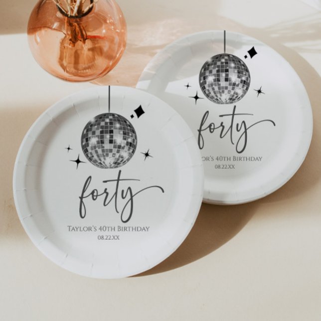 Forty Silver Disco Ball 40th Birthday Party Paper Plate (Creator Uploaded)