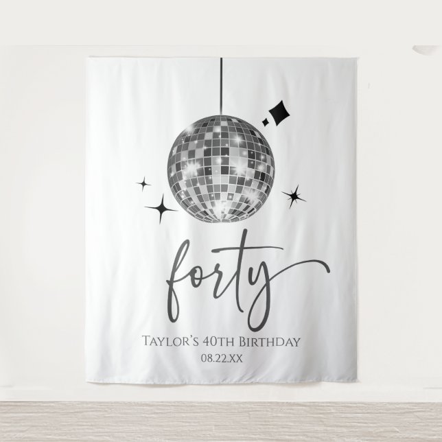Forty Silver Disco Ball 40th Birthday Party Tapestry (Front)