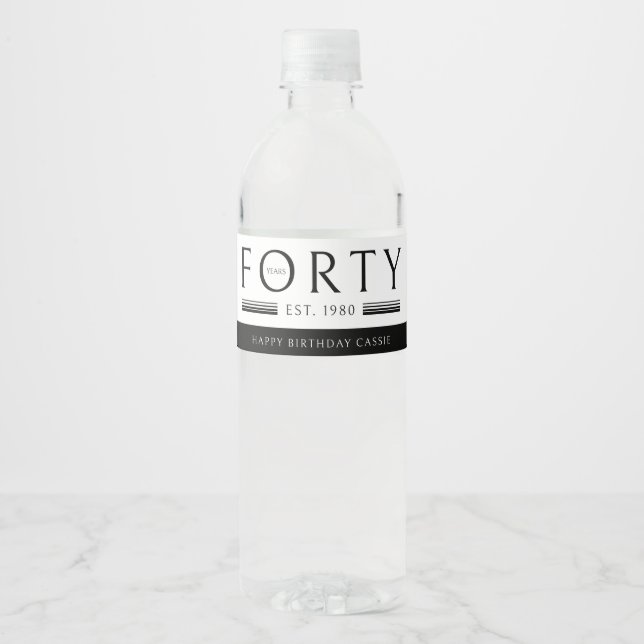 Forty Years 40th Birthday Party Water Bottle Label (Front)