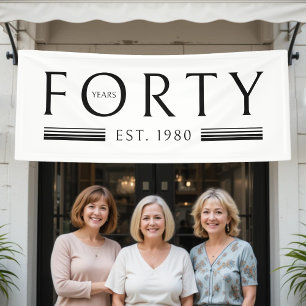 Forty Years 40th Birthday Party White Banner
