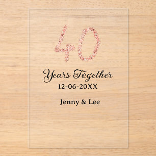 Forty years together black pink glitter bold lette acrylic invitations
