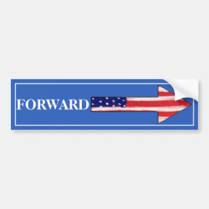 Forward Arrow On Blue With Flag Bumper Sticker