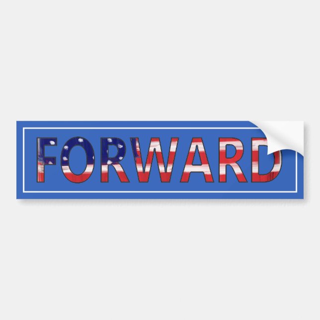 Forward On Blue With Flag Bumper Sticker (Front)
