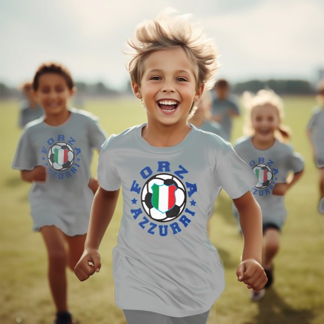Forza Azzurri Kid's Italian Soccer  T-Shirt (Forza Azzurri Kids Personalized Soccer Tee)