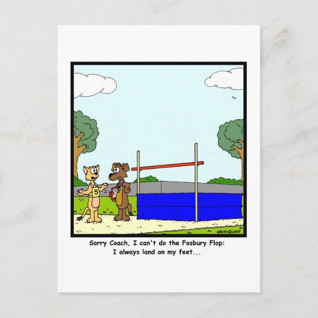 Fosbury Flop: Cat cartoon Postcard (Front)