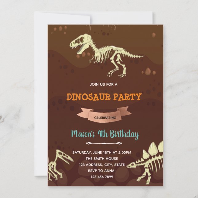 Fossil dinosaur birthday invitation (Front)