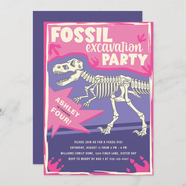 Fossil Excavation Dinosaur Birthday Party Invitation (Front/Back)
