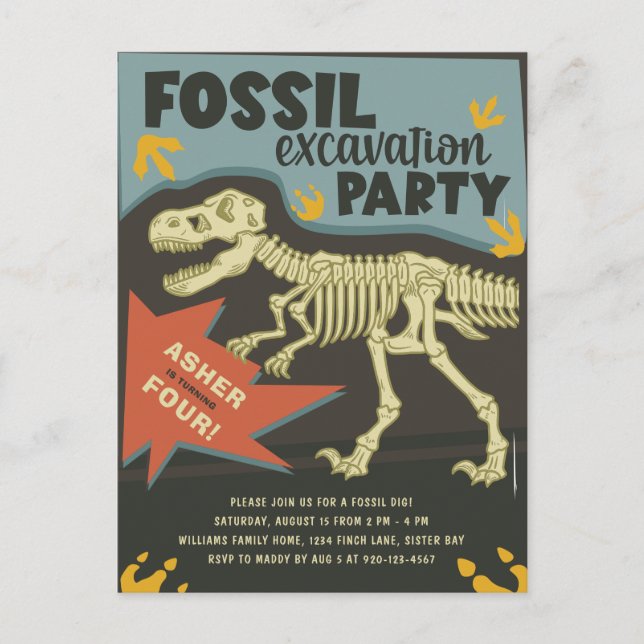 Fossil Excavation Dinosaur Birthday Party Postcard (Front)